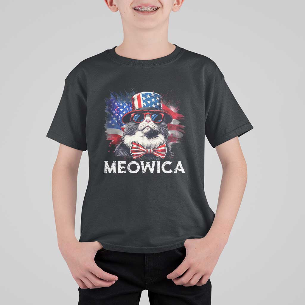 Funny 4th Of July T Shirt For Kid Meowica American Flag USA Cat - Wonder Print Shop