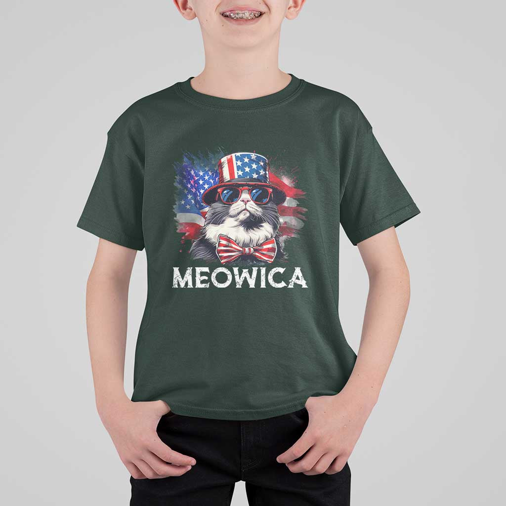 Funny 4th Of July T Shirt For Kid Meowica American Flag USA Cat - Wonder Print Shop