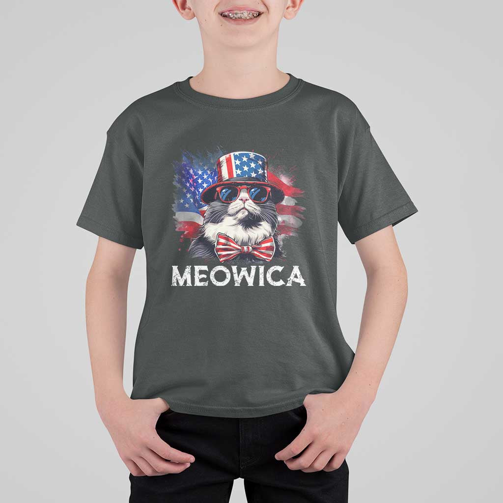 Funny 4th Of July T Shirt For Kid Meowica American Flag USA Cat - Wonder Print Shop