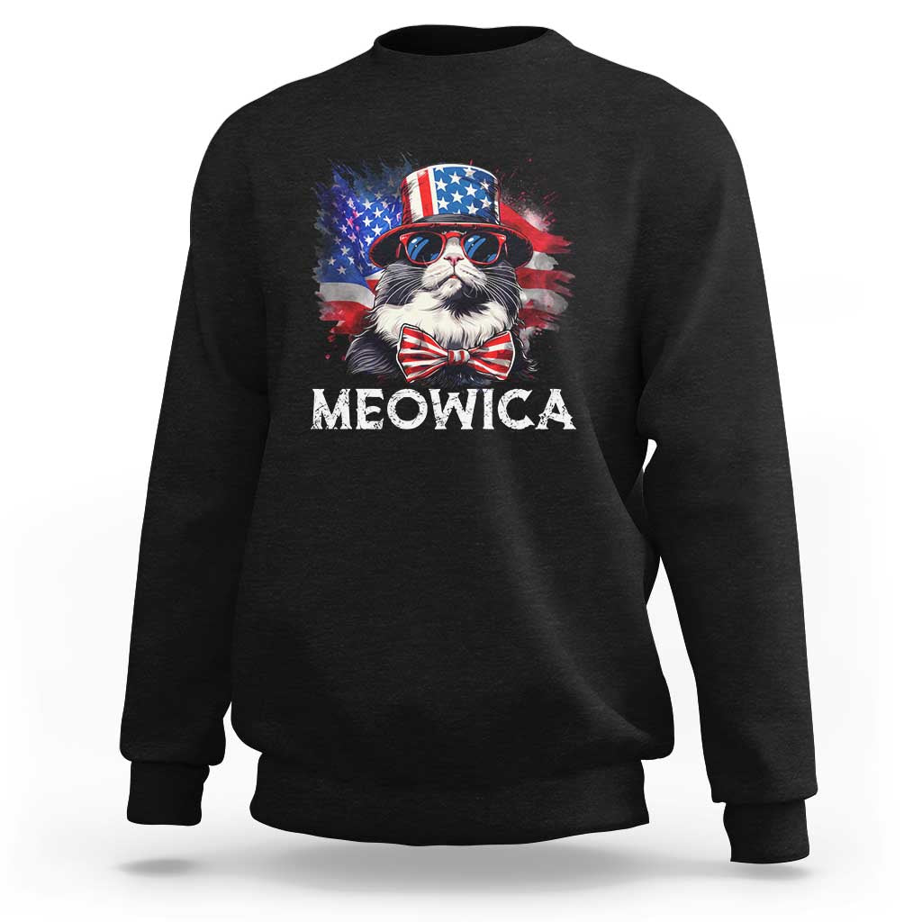 Funny 4th Of July Sweatshirt Meowica American Flag USA Cat - Wonder Print Shop