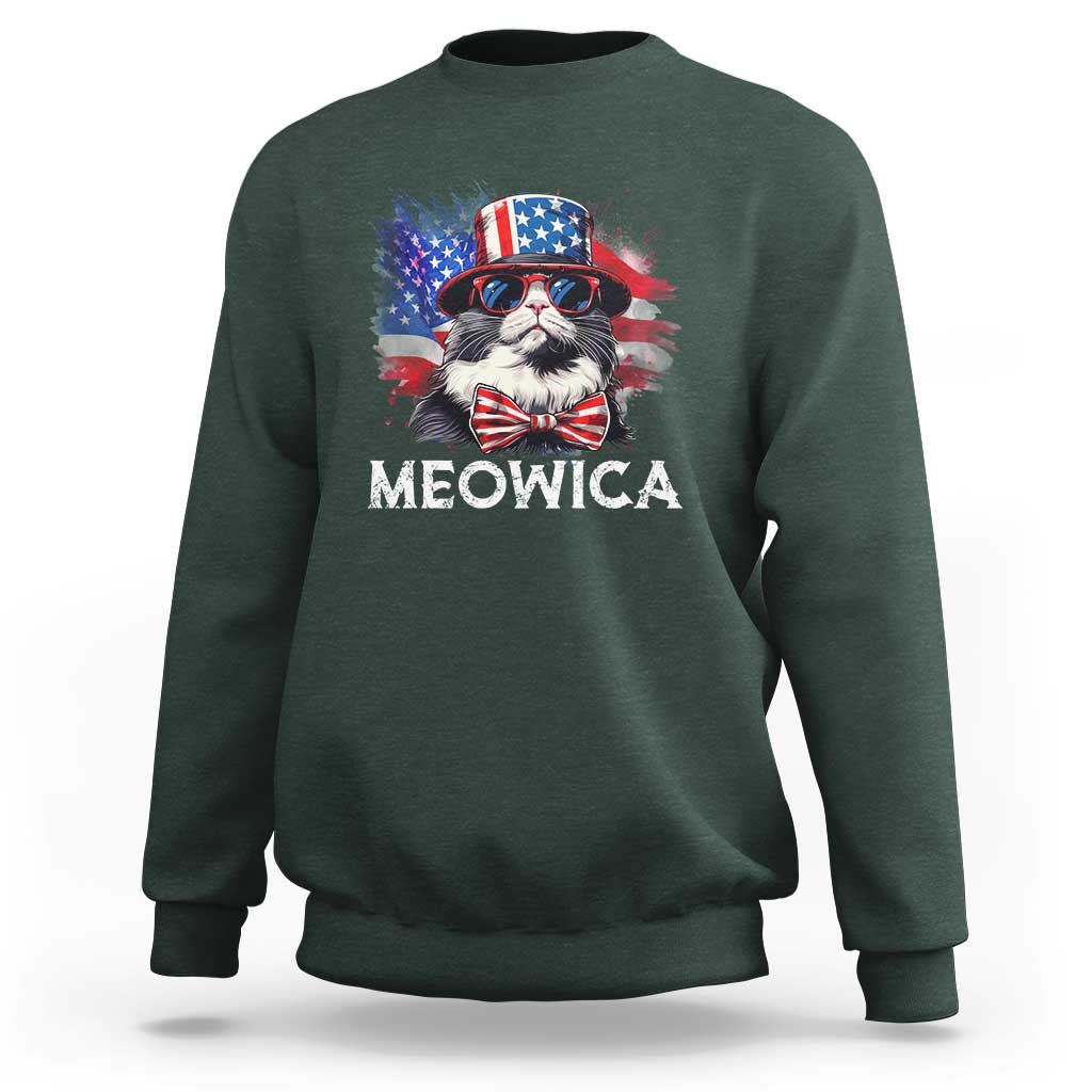 Funny 4th Of July Sweatshirt Meowica American Flag USA Cat - Wonder Print Shop