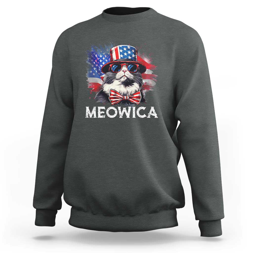 Funny 4th Of July Sweatshirt Meowica American Flag USA Cat - Wonder Print Shop