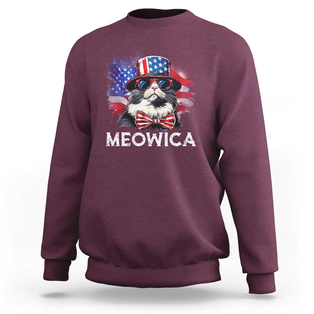 Funny 4th Of July Sweatshirt Meowica American Flag USA Cat - Wonder Print Shop