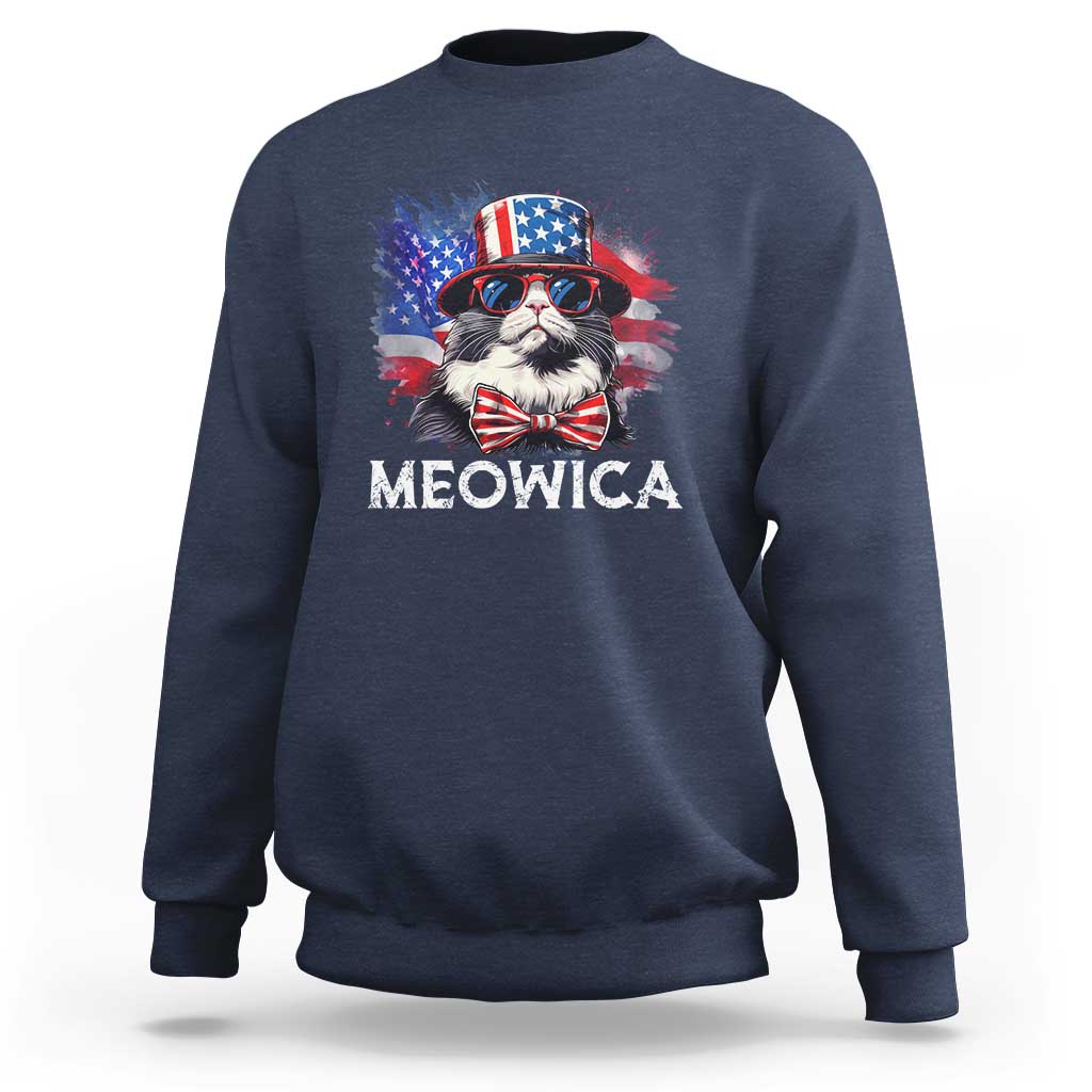 Funny 4th Of July Sweatshirt Meowica American Flag USA Cat - Wonder Print Shop