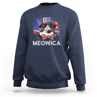 Funny 4th Of July Sweatshirt Meowica American Flag USA Cat - Wonder Print Shop