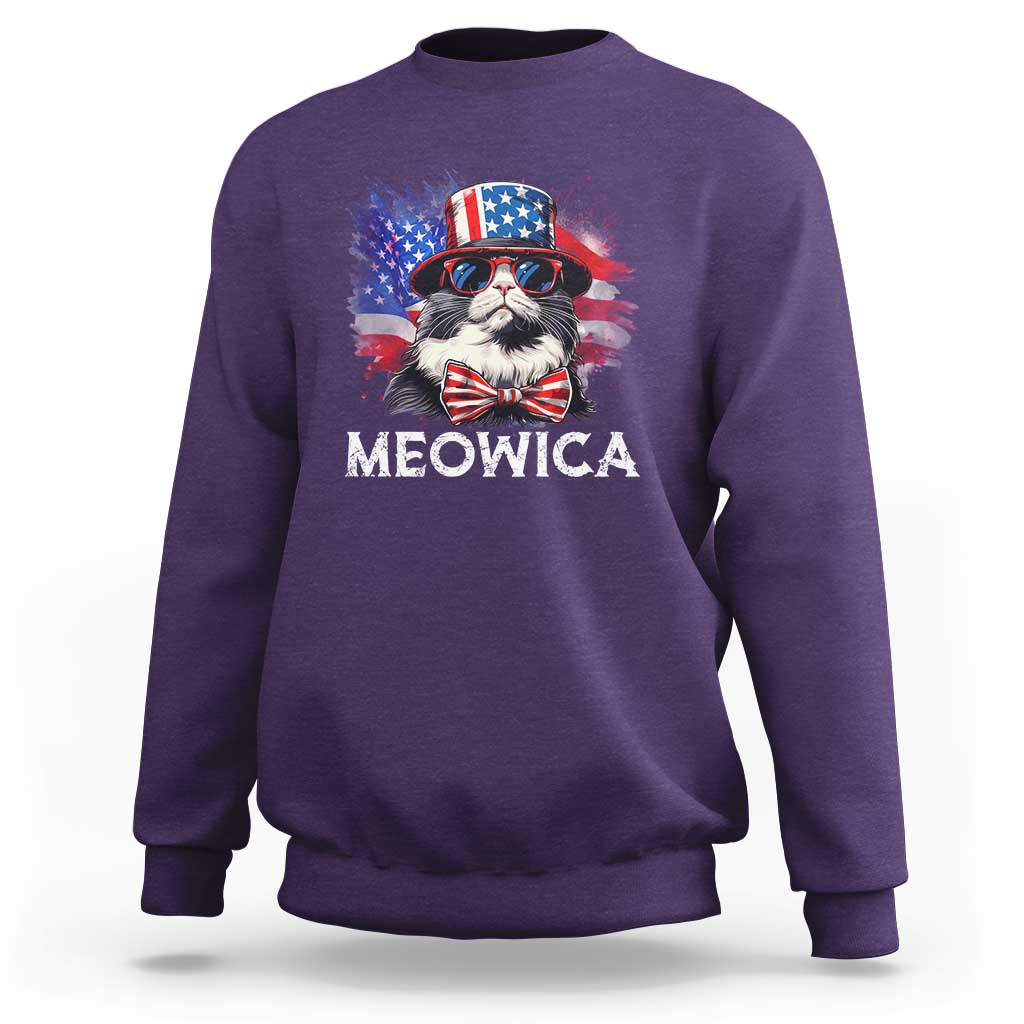 Funny 4th Of July Sweatshirt Meowica American Flag USA Cat - Wonder Print Shop