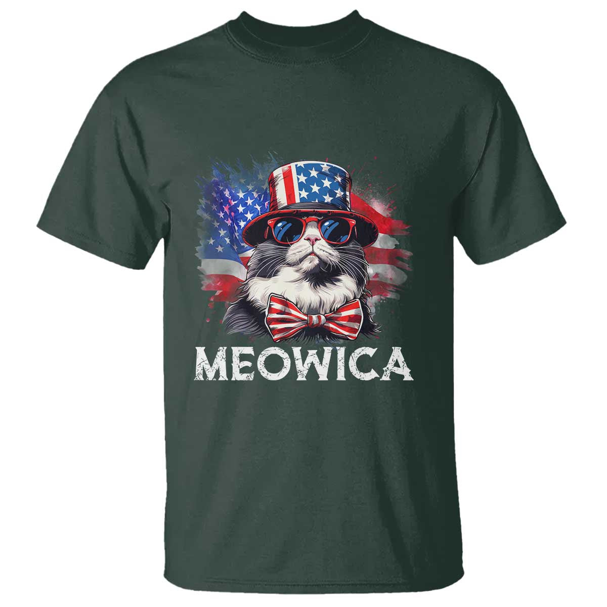 Funny 4th Of July T Shirt Meowica American Flag USA Cat - Wonder Print Shop