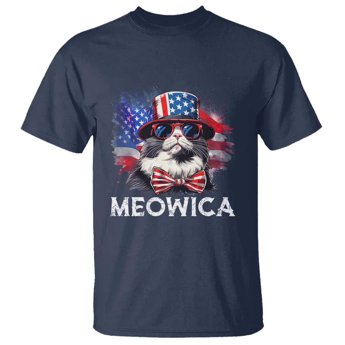 Funny 4th Of July T Shirt Meowica American Flag USA Cat - Wonder Print Shop