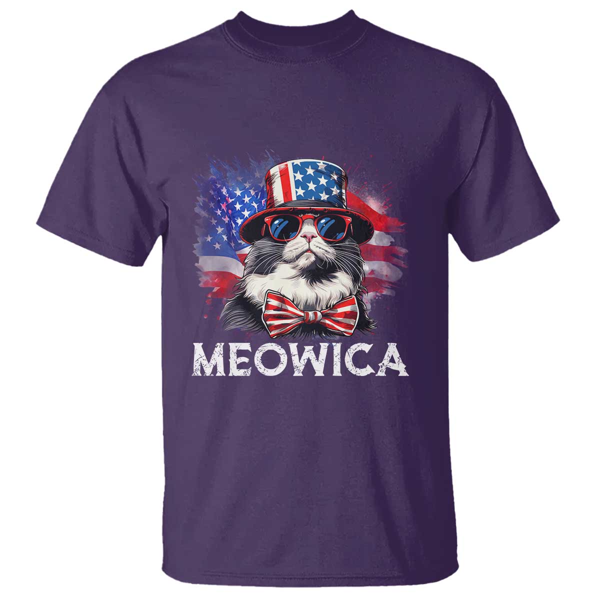 Funny 4th Of July T Shirt Meowica American Flag USA Cat - Wonder Print Shop