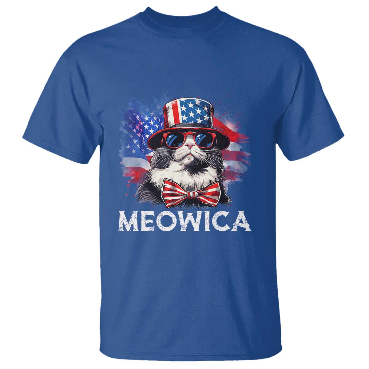 Funny 4th Of July T Shirt Meowica American Flag USA Cat - Wonder Print Shop