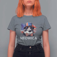 Funny 4th Of July T Shirt For Women Meowica American Flag USA Cat - Wonder Print Shop