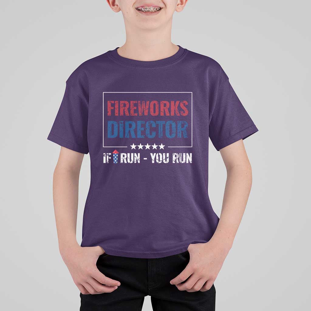 Funny 4th Of July T Shirt For Kid Fireworks Director If I Run You Run America Flag - Wonder Print Shop