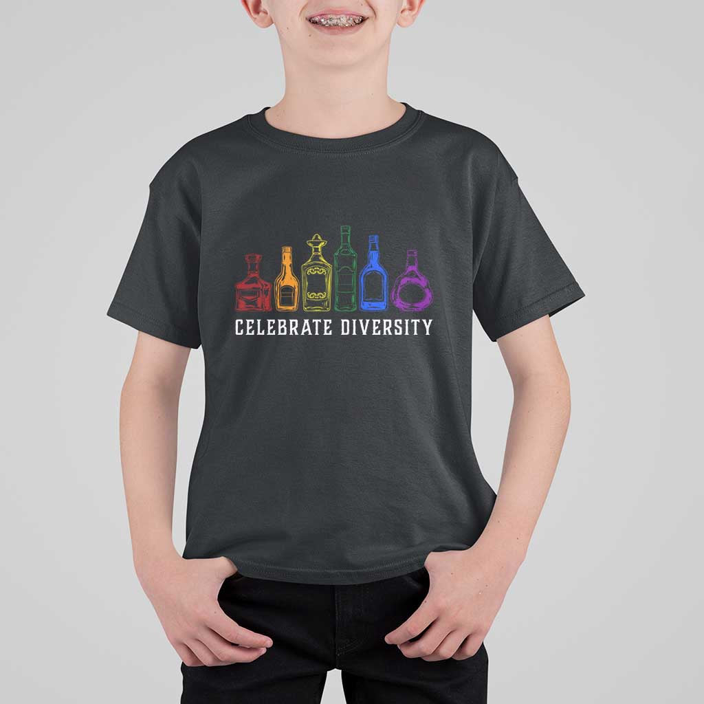 LGBTQ Pride T Shirt For Kid Celebrate Diversity LGBT Flag Wine Drinker - Wonder Print Shop