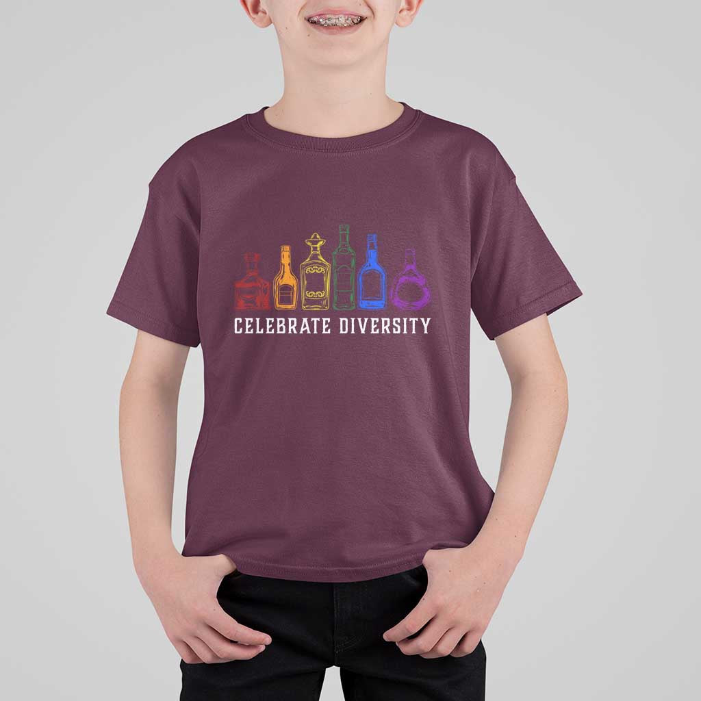 LGBTQ Pride T Shirt For Kid Celebrate Diversity LGBT Flag Wine Drinker - Wonder Print Shop