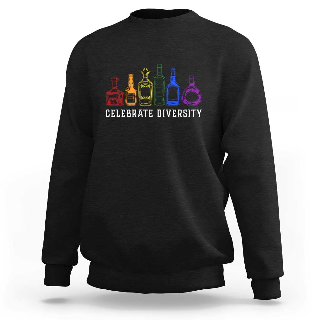 LGBTQ Pride Sweatshirt Celebrate Diversity LGBT Flag Wine Drinker - Wonder Print Shop