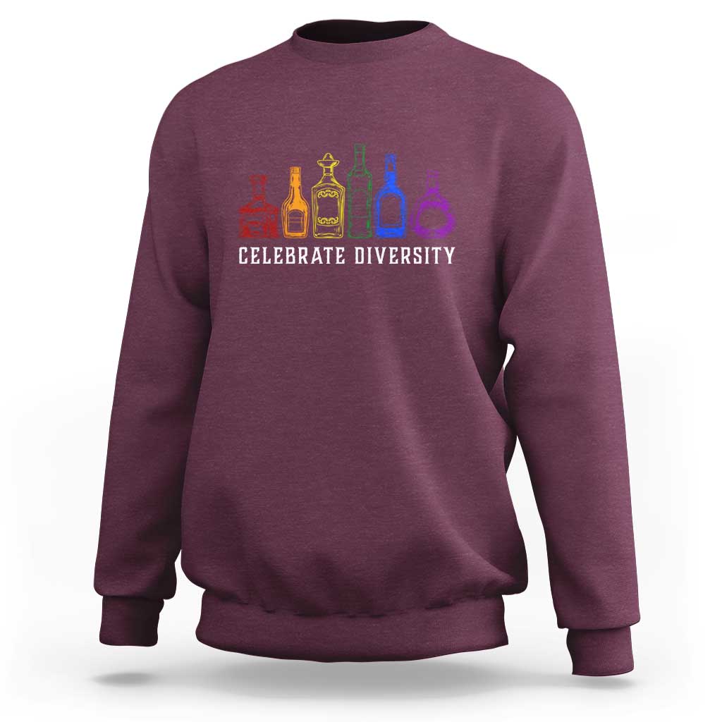 LGBTQ Pride Sweatshirt Celebrate Diversity LGBT Flag Wine Drinker - Wonder Print Shop