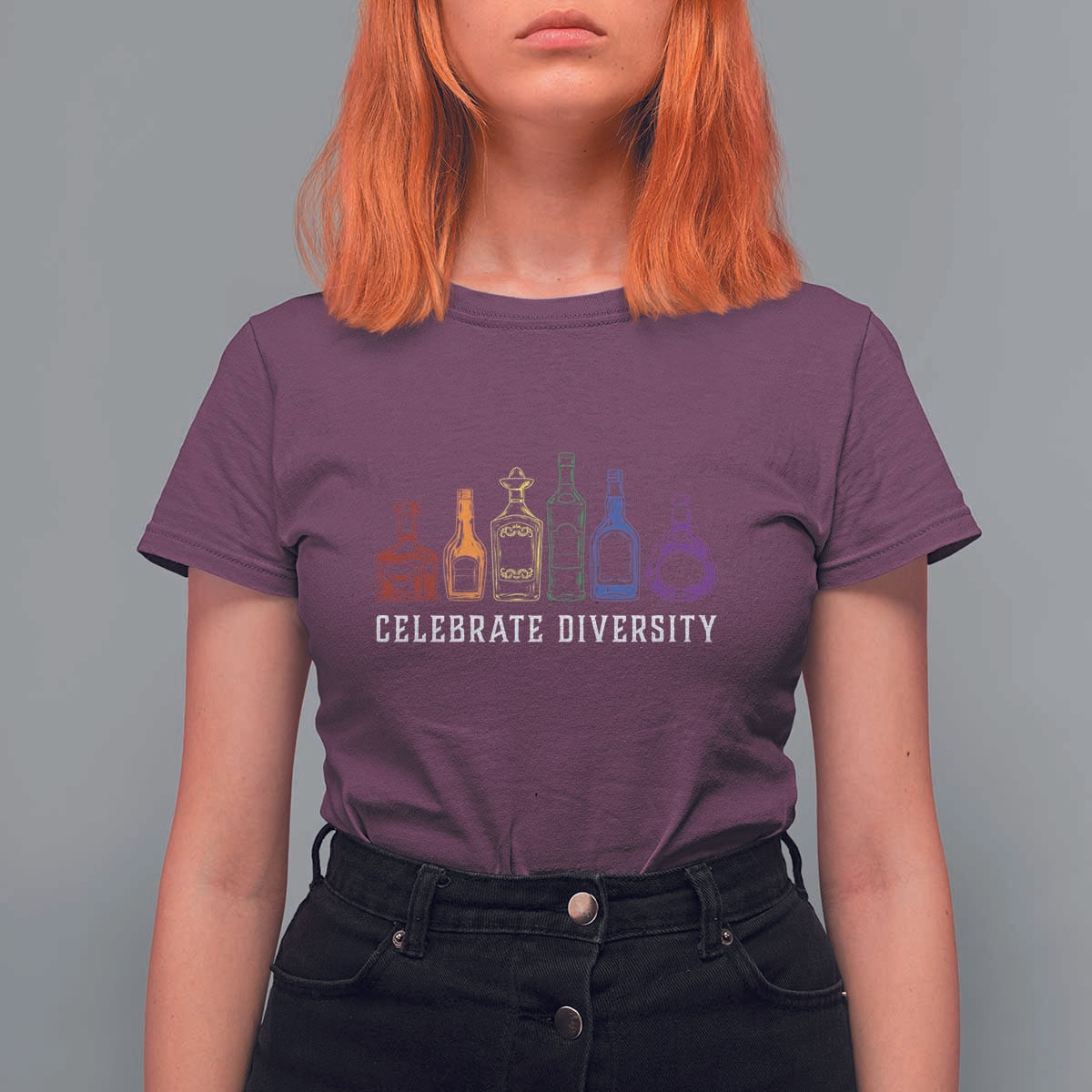 LGBTQ Pride T Shirt For Women Celebrate Diversity LGBT Flag Wine Drinker - Wonder Print Shop