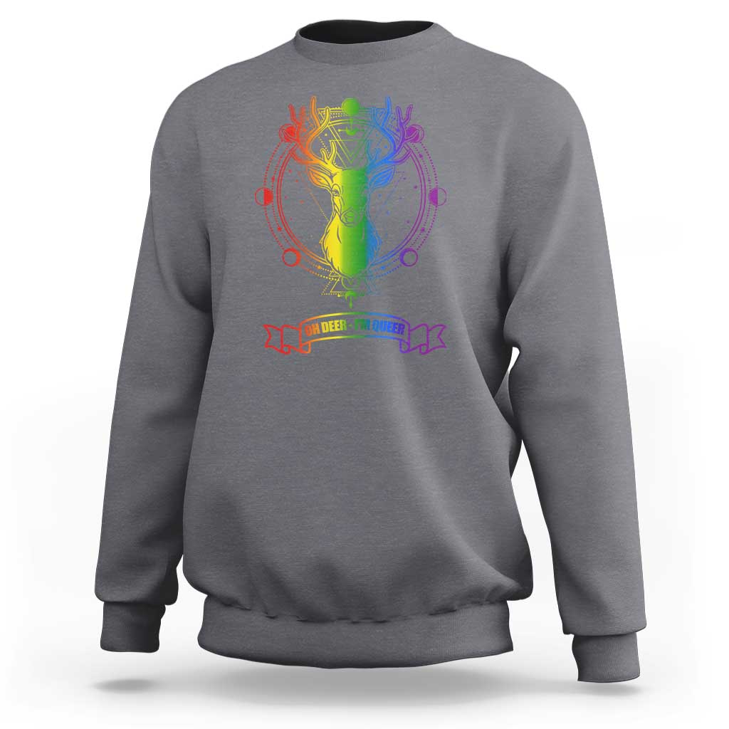 LGBTQ Sweatshirt Oh Deer I'm Queer Vintage Pride Lesbian Gay - Wonder Print Shop