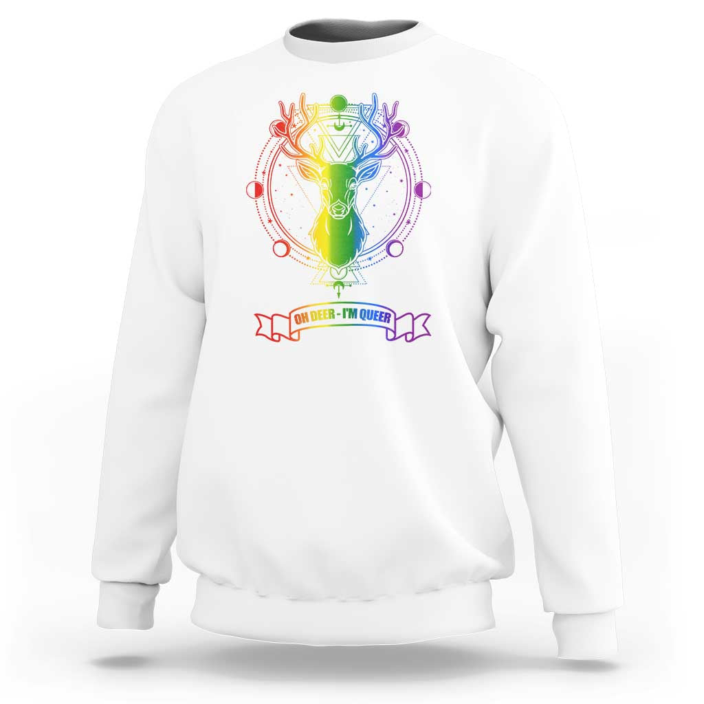 LGBTQ Sweatshirt Oh Deer I'm Queer Vintage Pride Lesbian Gay - Wonder Print Shop
