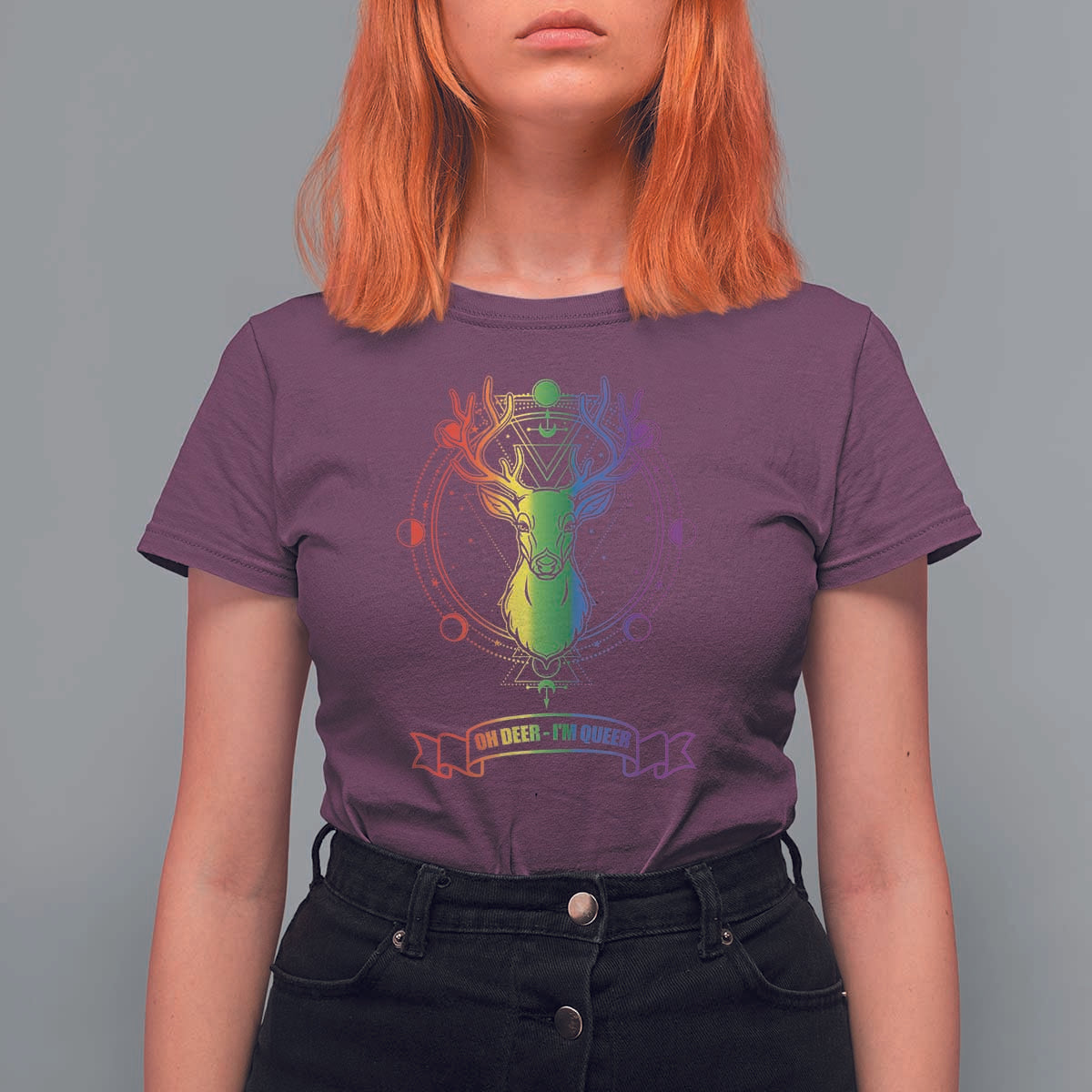 LGBTQ T Shirt For Women Oh Deer I'm Queer Vintage Pride Lesbian Gay - Wonder Print Shop