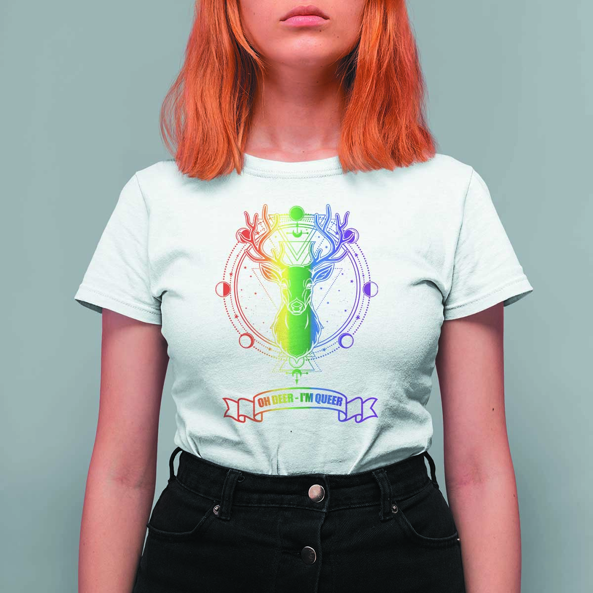 LGBTQ T Shirt For Women Oh Deer I'm Queer Vintage Pride Lesbian Gay - Wonder Print Shop