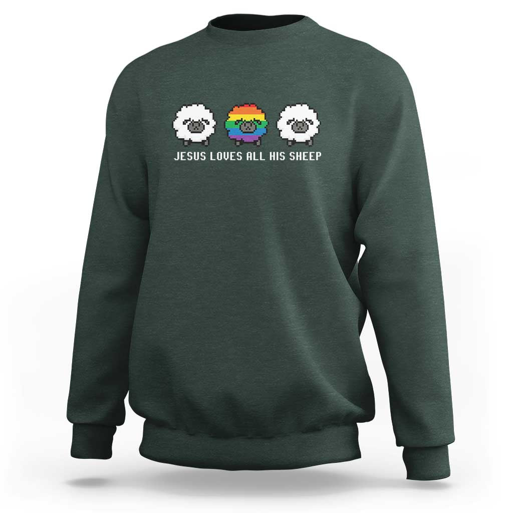 LGBTQ Sweatshirt Jesus Loves All His Sheep Gay Pride Woolly Sheep - Wonder Print Shop