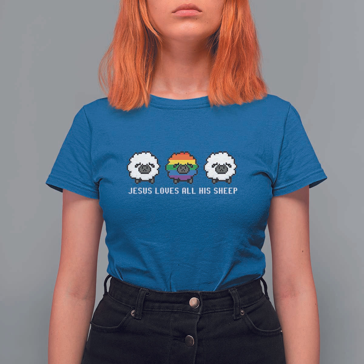 LGBTQ T Shirt For Women Jesus Loves All His Sheep Gay Pride Woolly Sheep - Wonder Print Shop