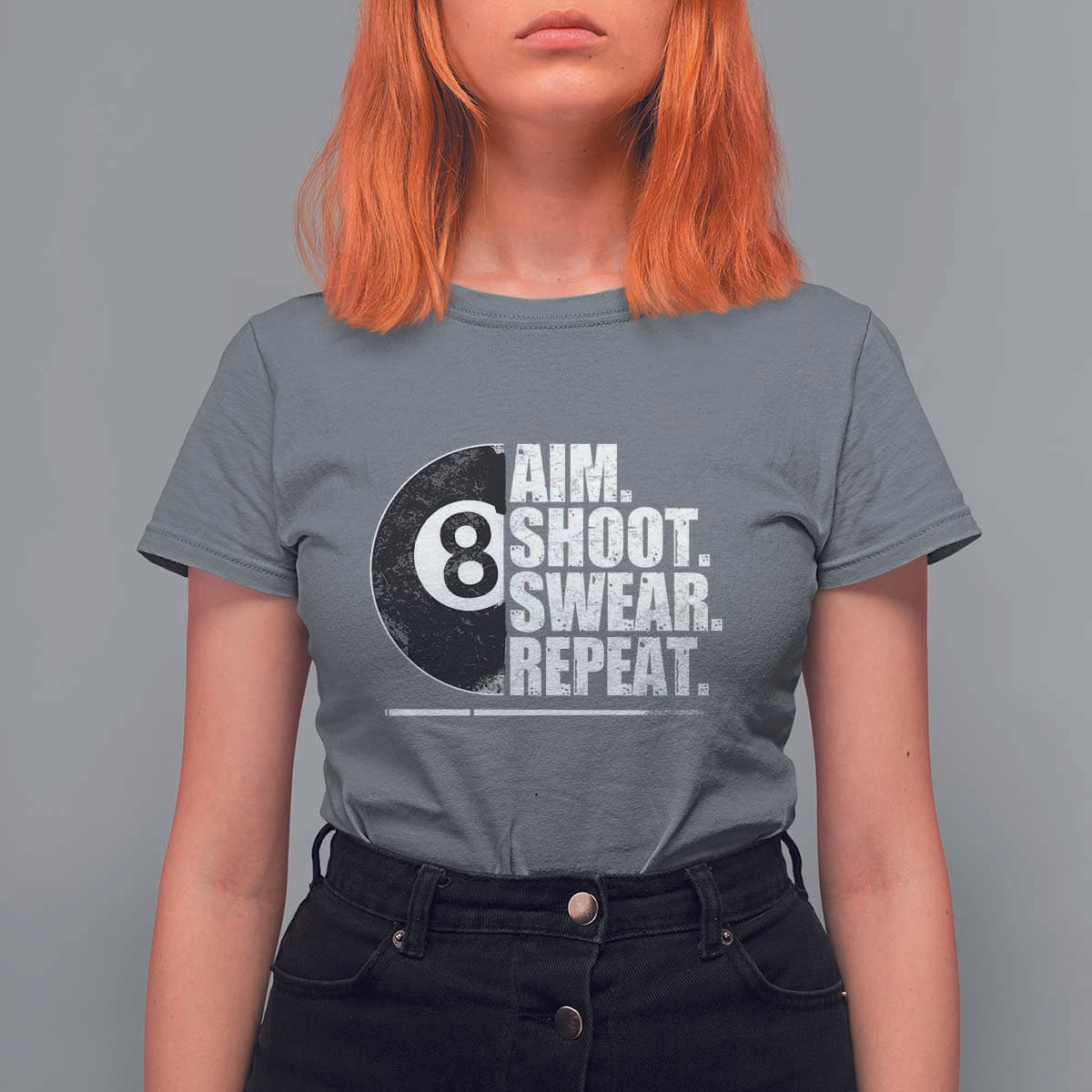 Billards Lover T Shirt For Women Aim Shoot Swear Repeat Funny Pool Balls Cue - Wonder Print Shop