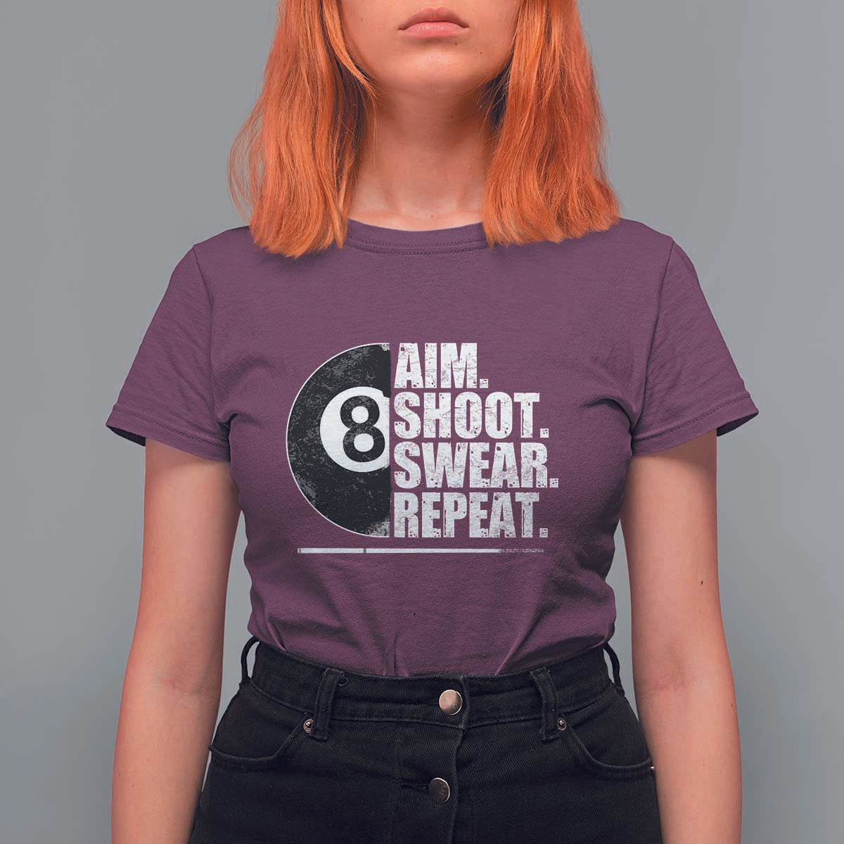 Billards Lover T Shirt For Women Aim Shoot Swear Repeat Funny Pool Balls Cue - Wonder Print Shop
