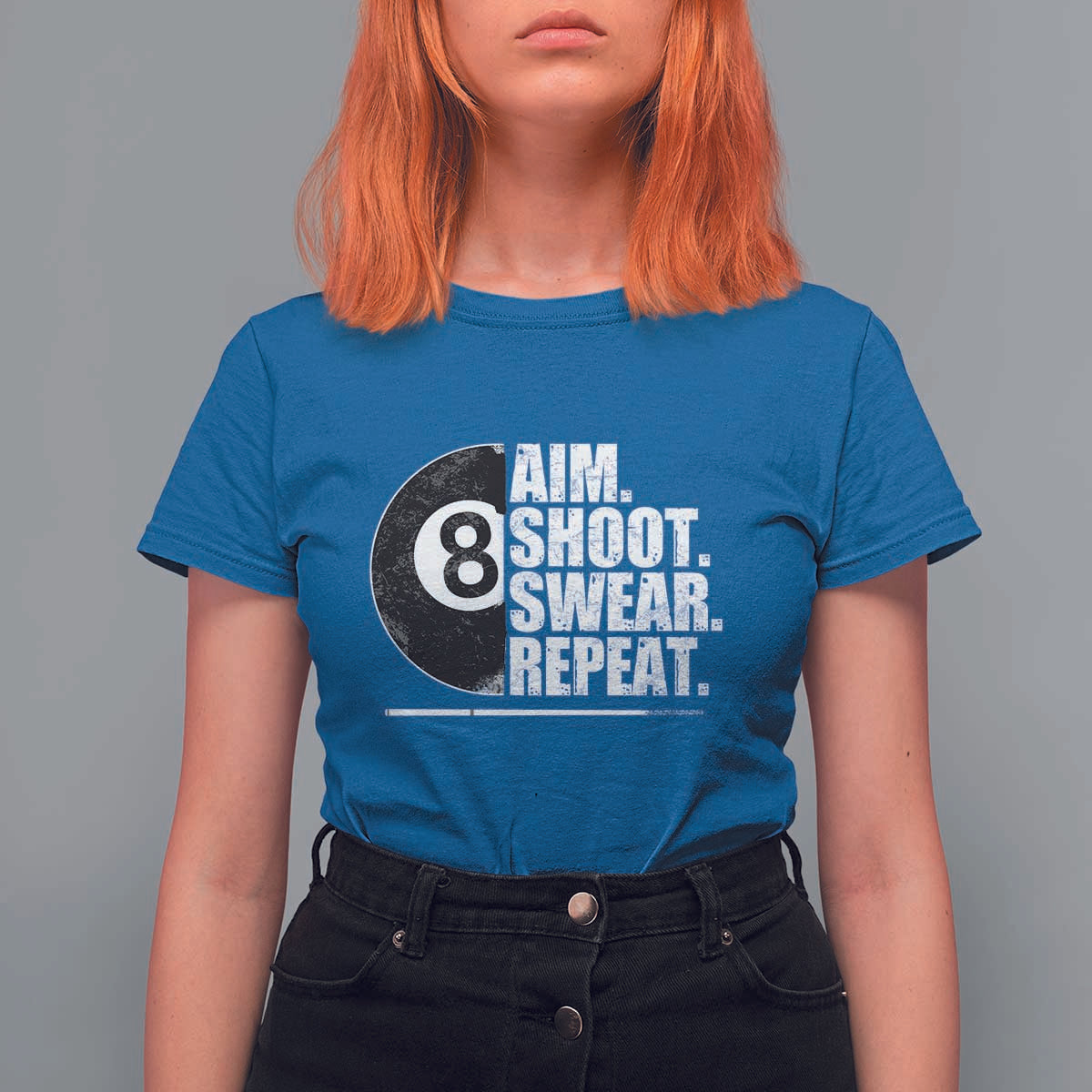 Billards Lover T Shirt For Women Aim Shoot Swear Repeat Funny Pool Balls Cue - Wonder Print Shop