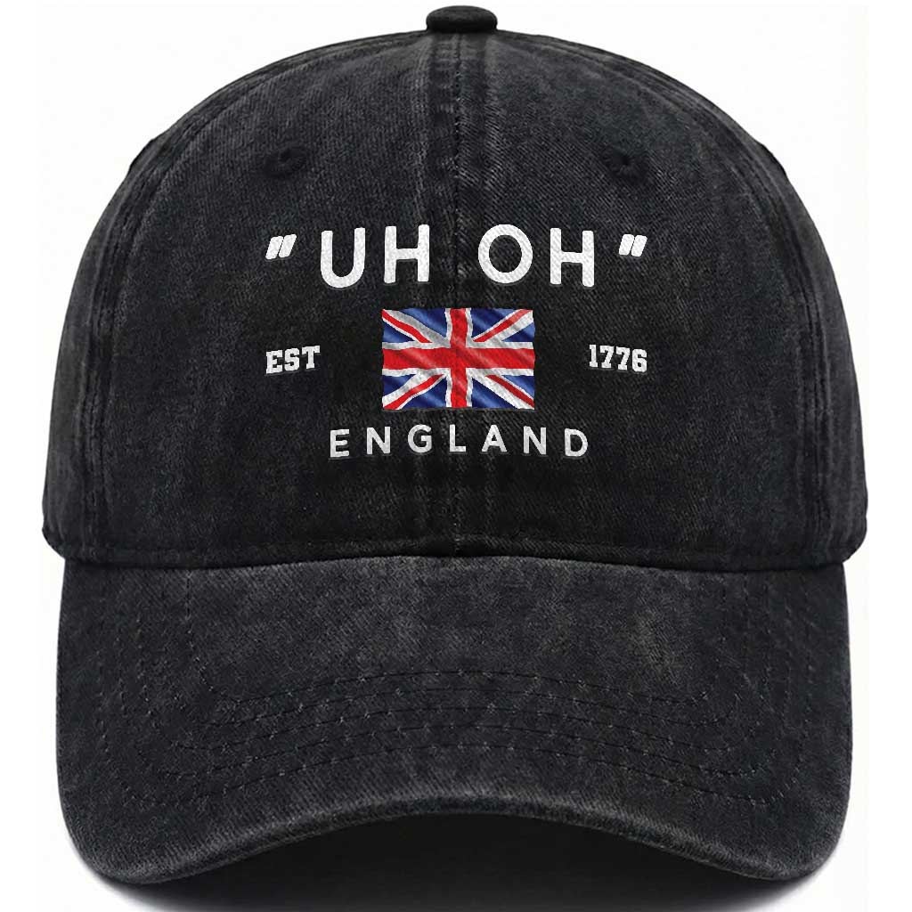 Funny Uh Oh England 1776 Washed Cotton Baseball Cap 4th Of July USA Union Jack Flag