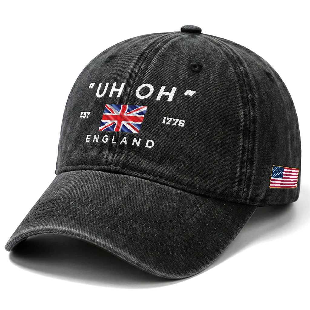 Funny Uh Oh England 1776 Washed Cotton Baseball Cap 4th Of July USA Union Jack Flag