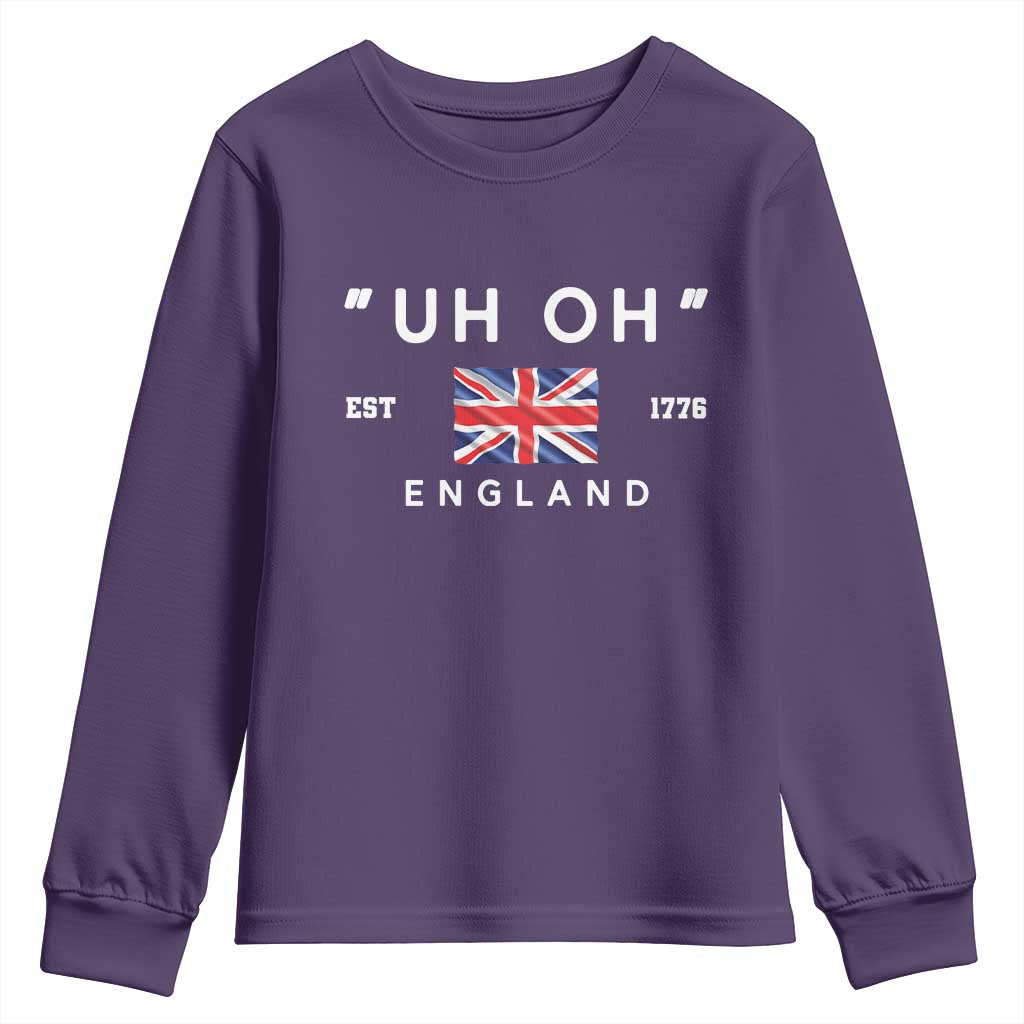 Funny Uh Oh England 1776 Youth Sweatshirt 4th Of July USA Union Jack Flag - Wonder Print Shop