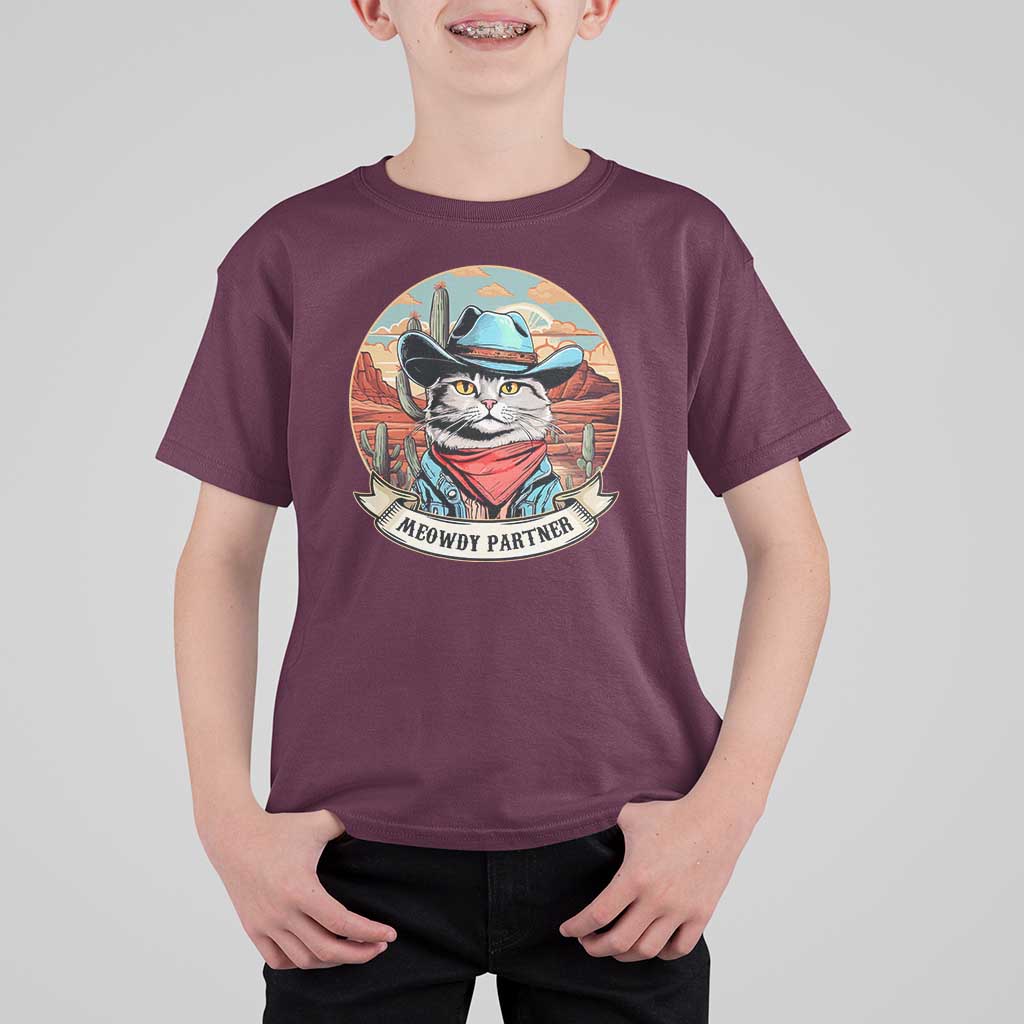 Meowdy Partner T Shirt For Kid Cowboy Cat Country Western Pet Owner - Wonder Print Shop
