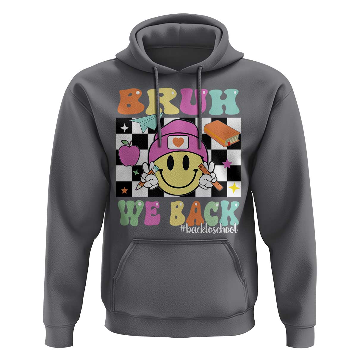 Bruh We Back Hoodie Back To School Retro Groovy Smiley Face - Wonder Print Shop