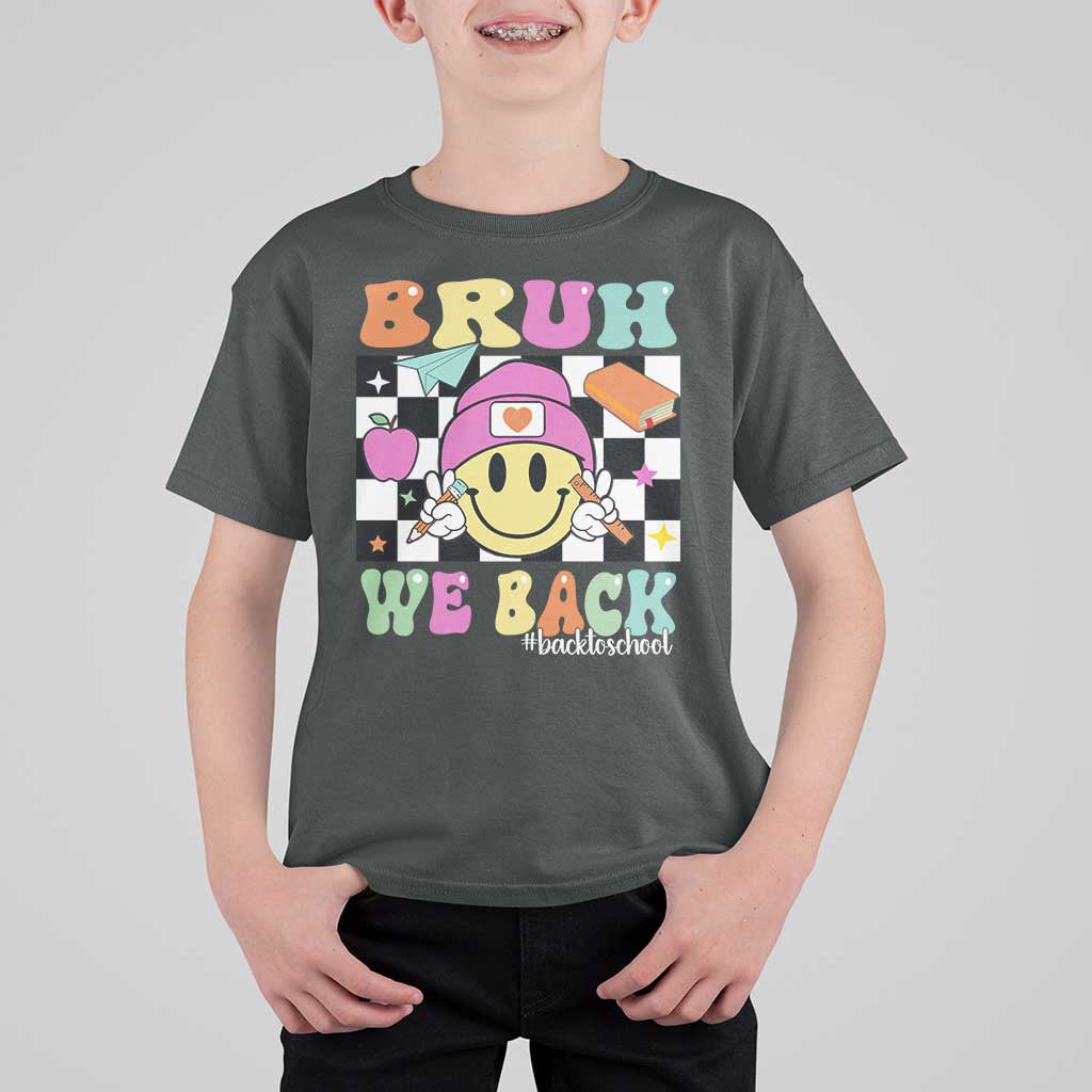 Bruh We Back T Shirt For Kid Back To School Retro Groovy Smiley Face - Wonder Print Shop