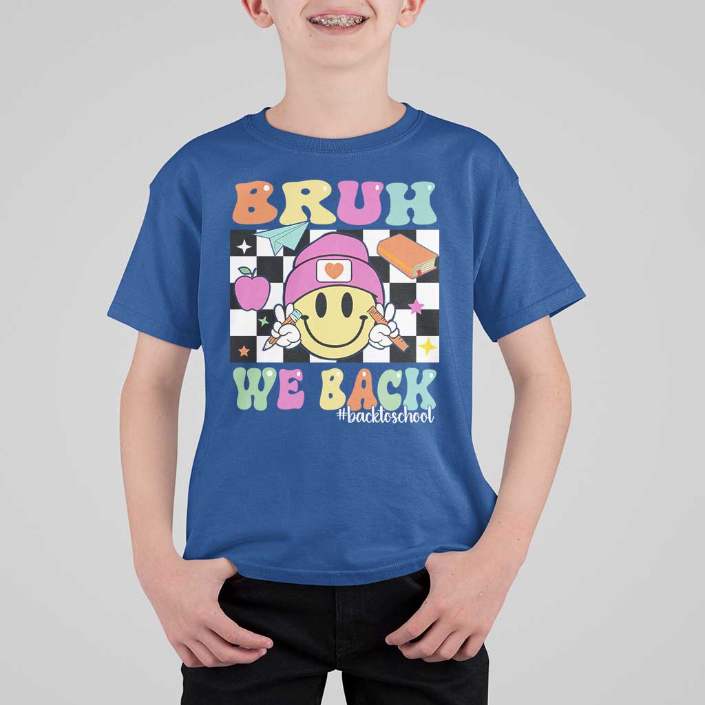 Bruh We Back T Shirt For Kid Back To School Retro Groovy Smiley Face - Wonder Print Shop