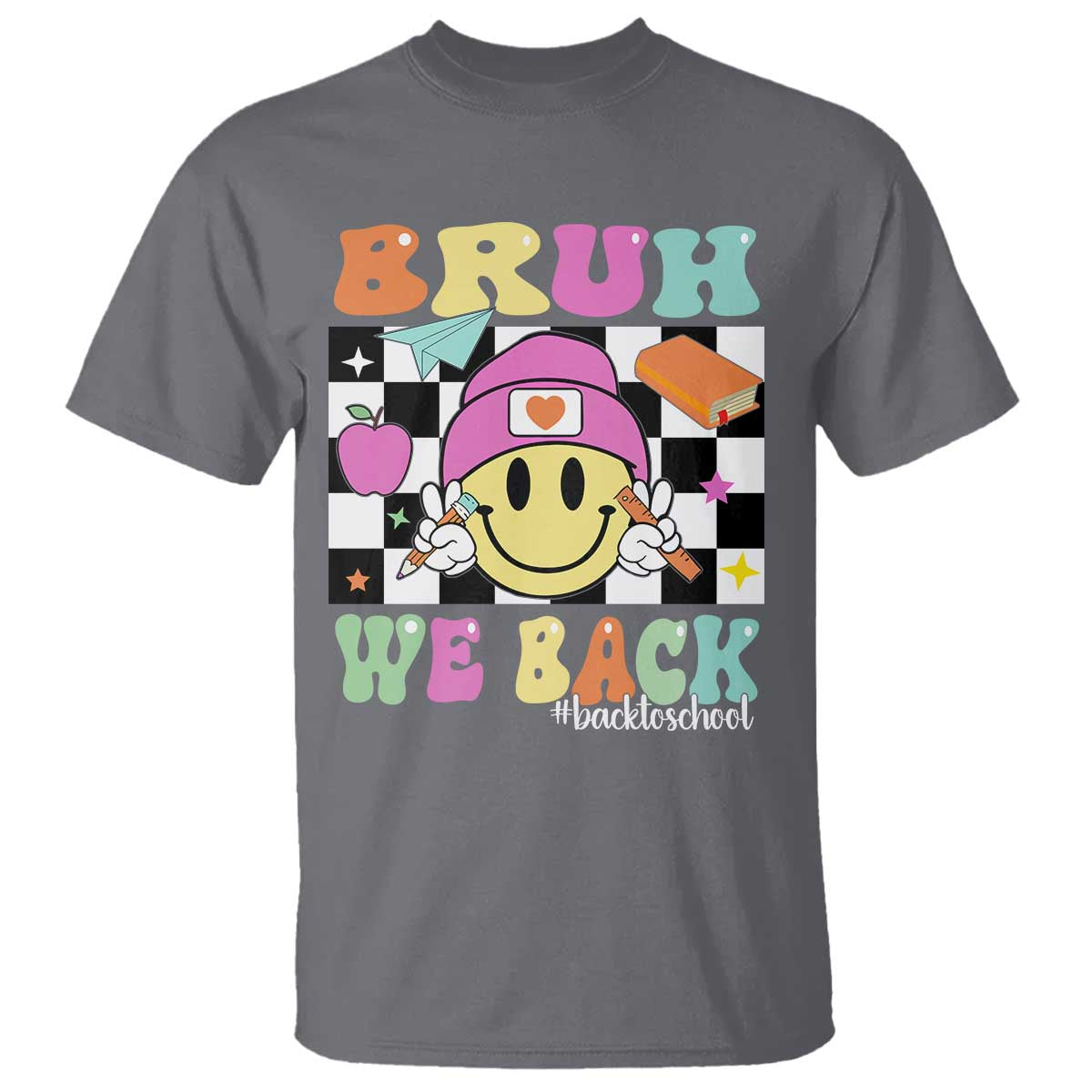 Bruh We Back T Shirt Back To School Retro Groovy Smiley Face - Wonder Print Shop