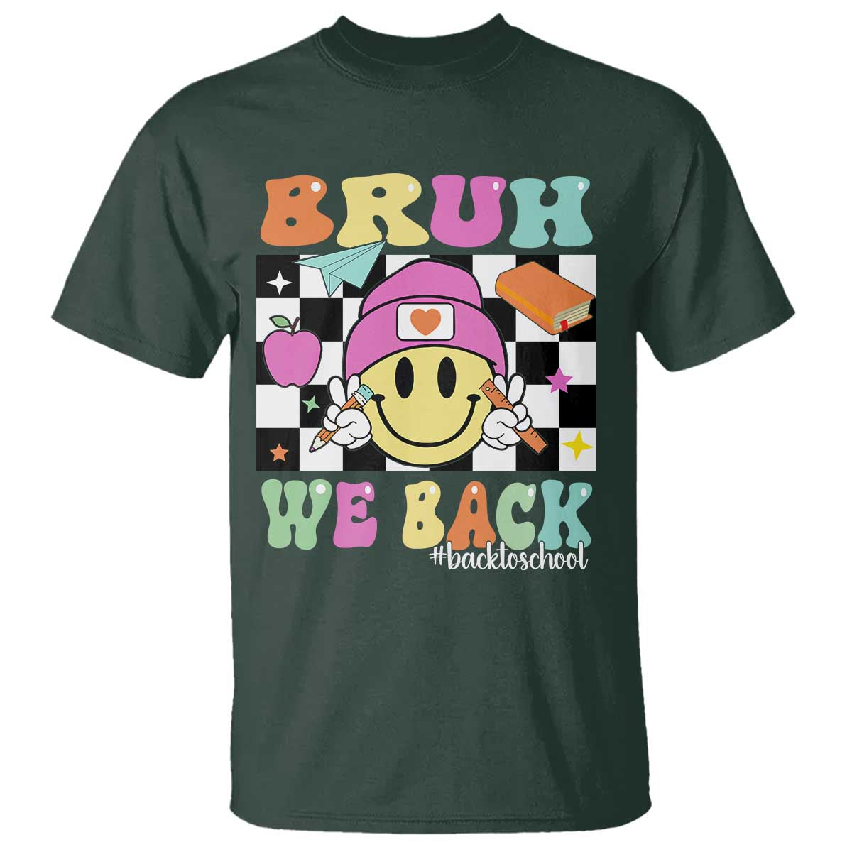 Bruh We Back T Shirt Back To School Retro Groovy Smiley Face - Wonder Print Shop