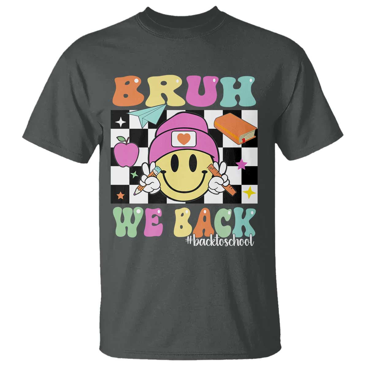 Bruh We Back T Shirt Back To School Retro Groovy Smiley Face - Wonder Print Shop