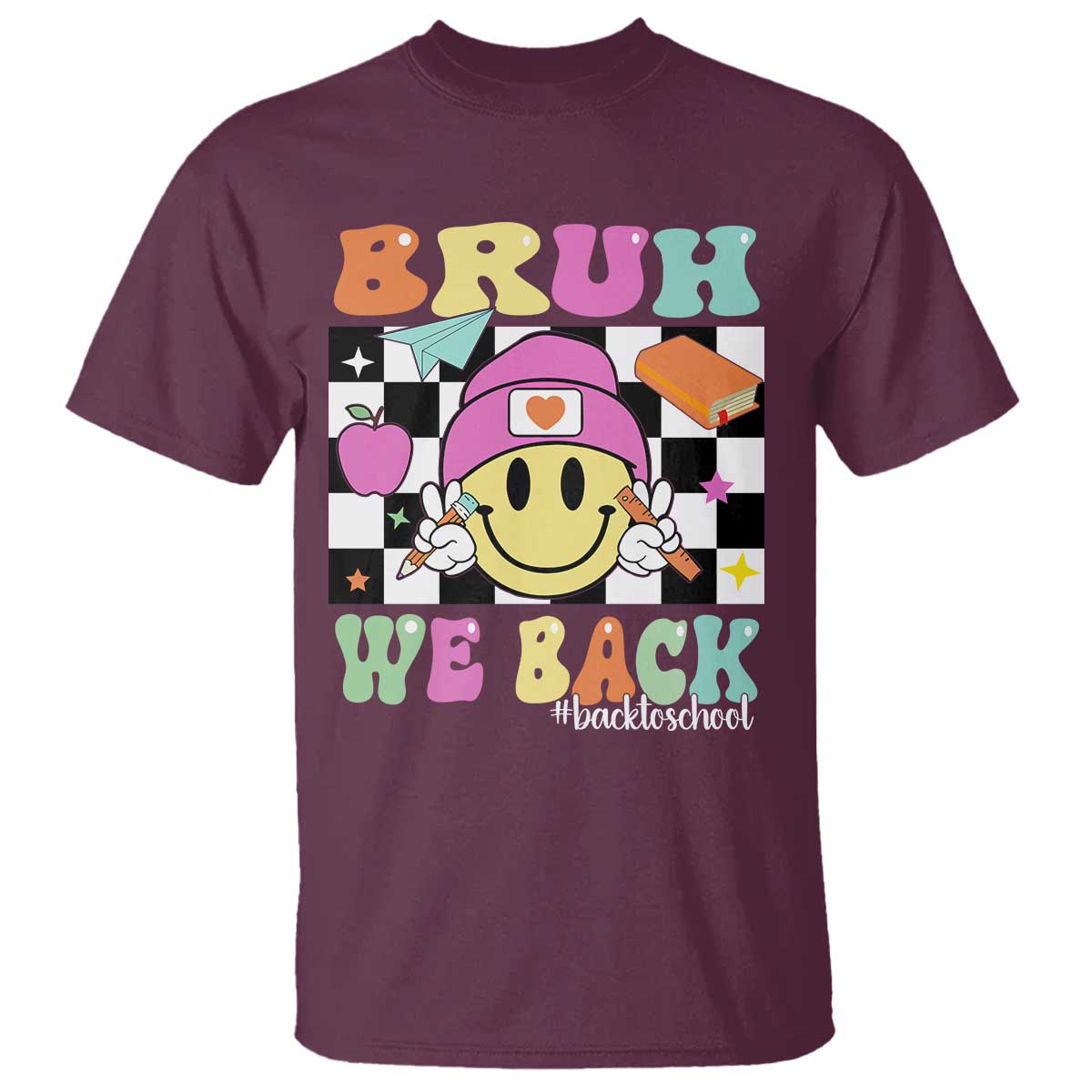 Bruh We Back T Shirt Back To School Retro Groovy Smiley Face - Wonder Print Shop