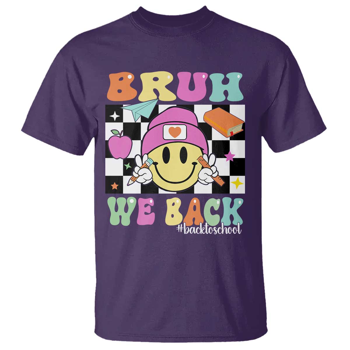 Bruh We Back T Shirt Back To School Retro Groovy Smiley Face - Wonder Print Shop
