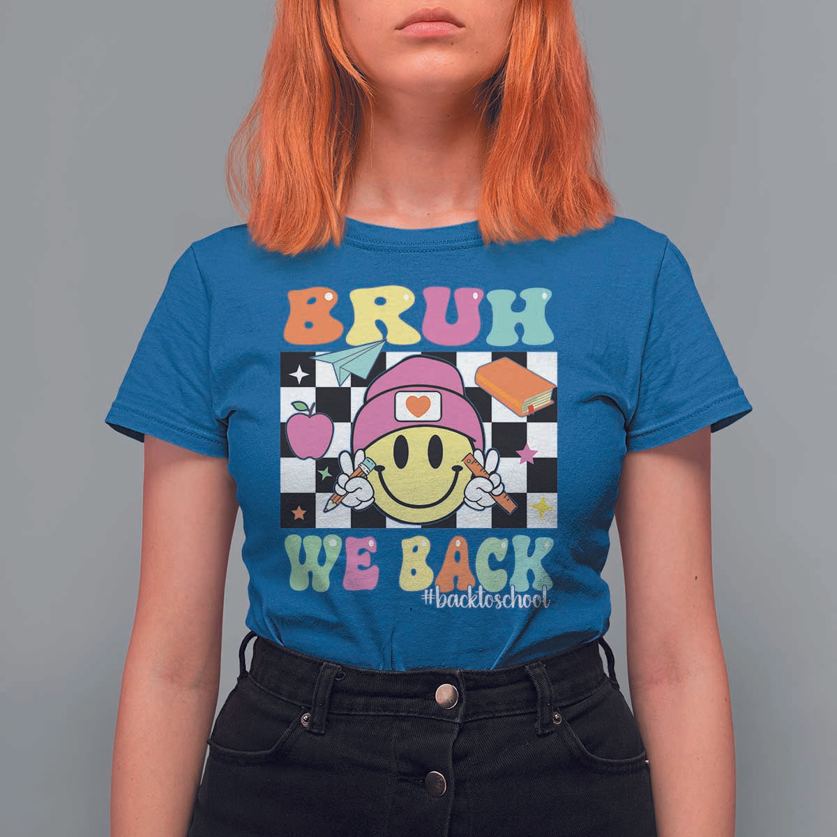 Bruh We Back T Shirt For Women Back To School Retro Groovy Smiley Face - Wonder Print Shop