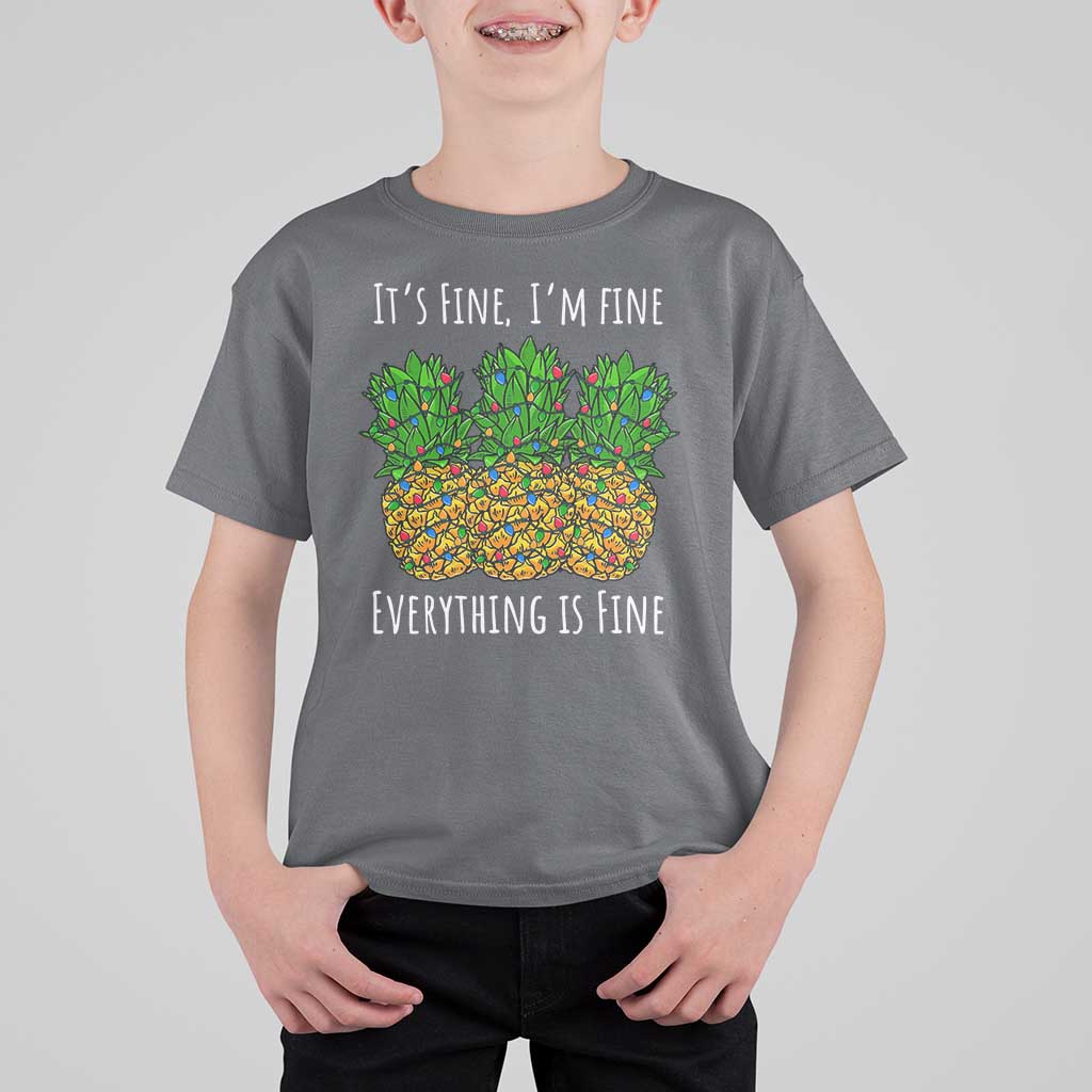 Funny Christmas In July Pineapple T Shirt For Kid It's Fine I'm Fine Everything Is Fine - Wonder Print Shop