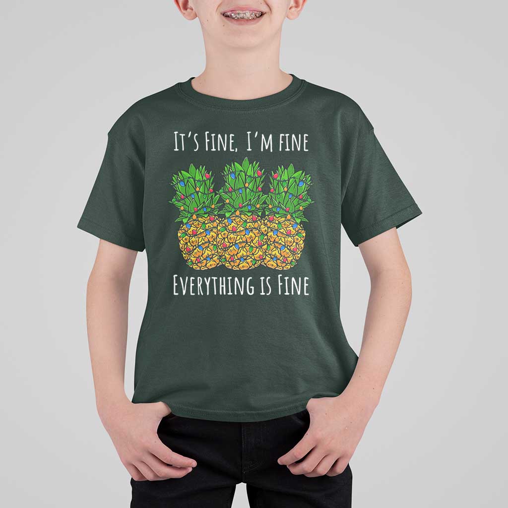 Funny Christmas In July Pineapple T Shirt For Kid It's Fine I'm Fine Everything Is Fine - Wonder Print Shop