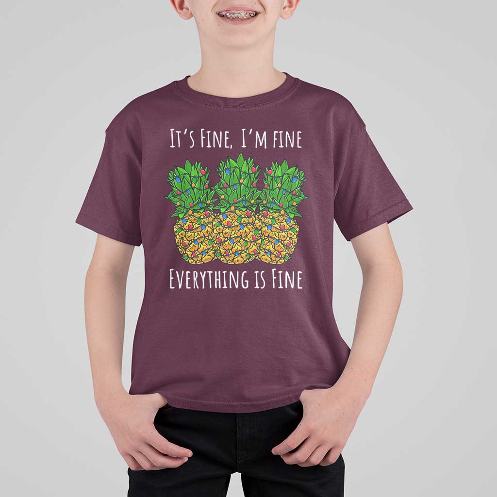 Funny Christmas In July Pineapple T Shirt For Kid It's Fine I'm Fine Everything Is Fine - Wonder Print Shop