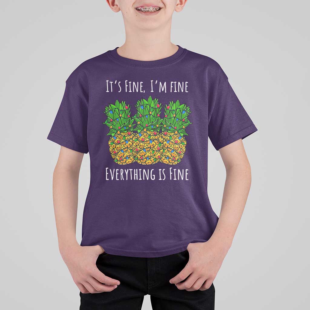 Funny Christmas In July Pineapple T Shirt For Kid It's Fine I'm Fine Everything Is Fine - Wonder Print Shop
