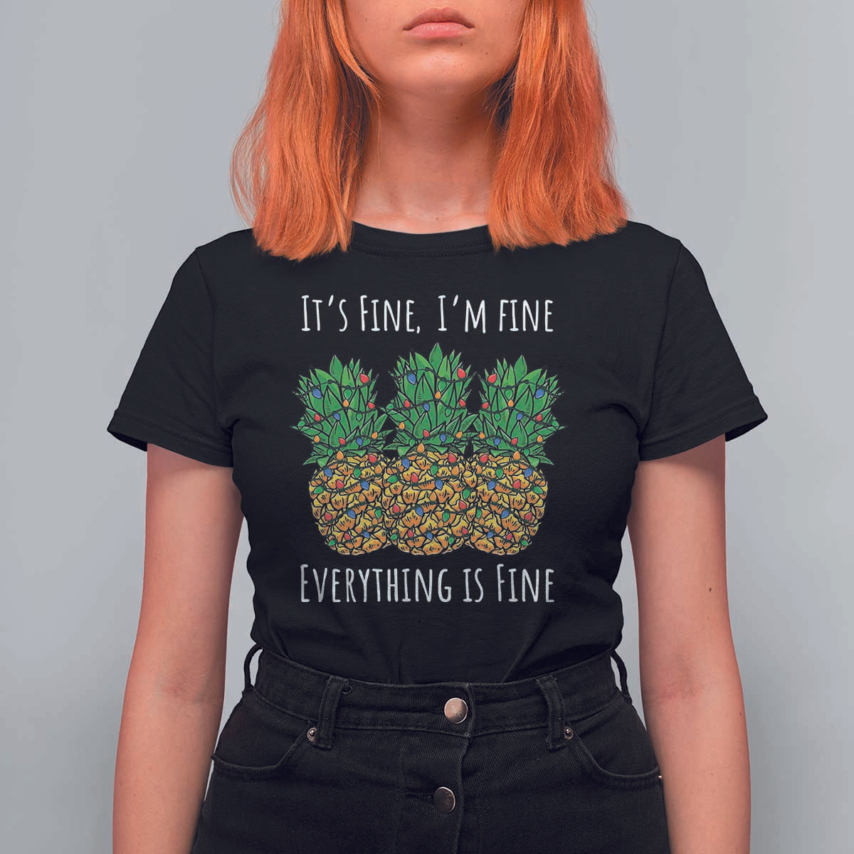Funny Christmas In July Pineapple T Shirt For Women It's Fine I'm Fine Everything Is Fine - Wonder Print Shop