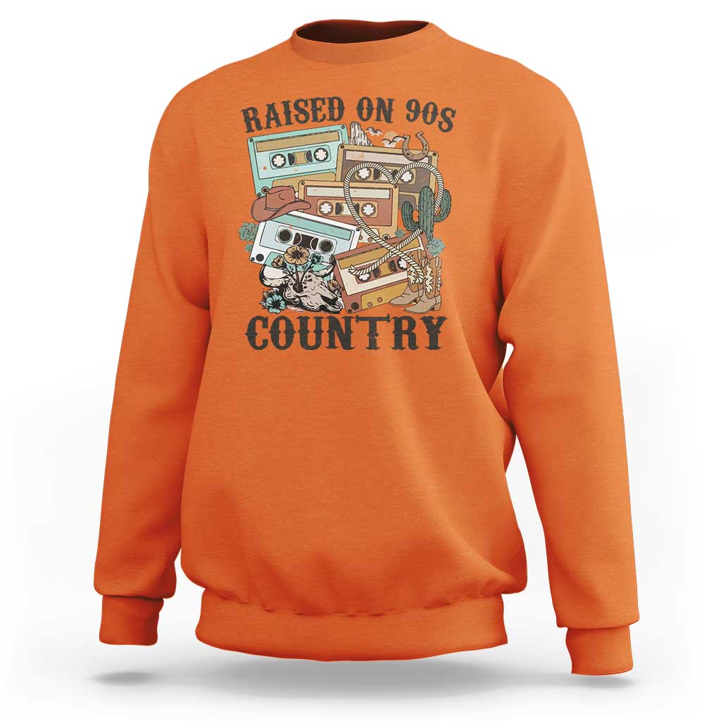 Funny Western Country Sweatshirt Raised On 90s Country Mixtape - Wonder Print Shop