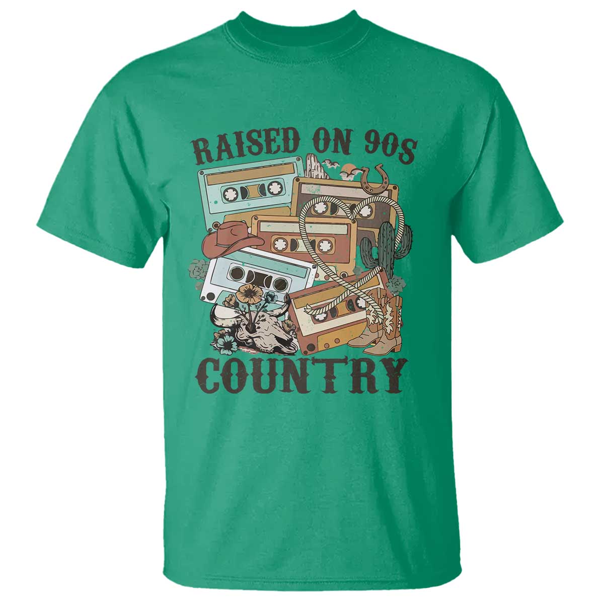 Funny Western Country T Shirt Raised On 90s Country Mixtape - Wonder Print Shop